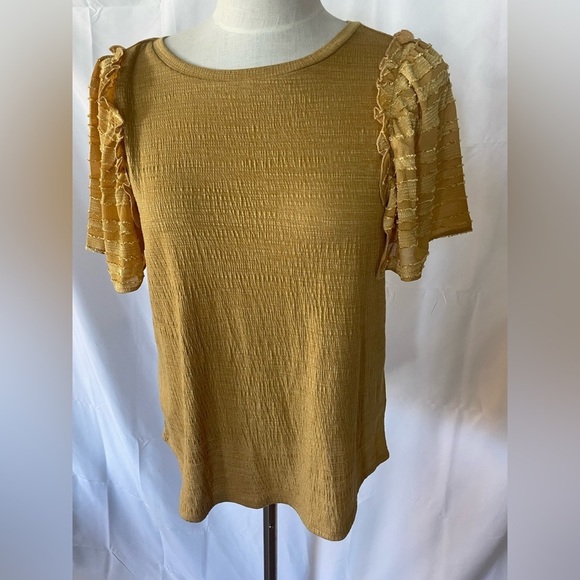 Elegant Mustard Top with Ruffle Sleeves - Picture 1 of 7